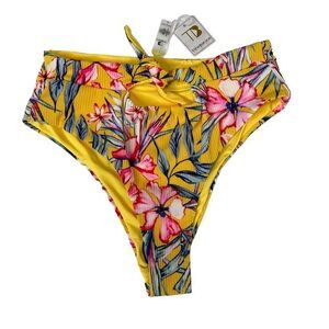 TiNiBiKiNi Swimwear Bikini Bottom Yellow Floral Tropical Multicolor NEW Size L